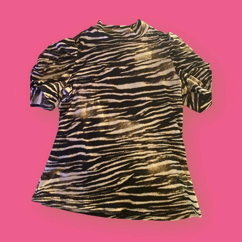 (Size M) Brown & Tan Animal Print Blouse